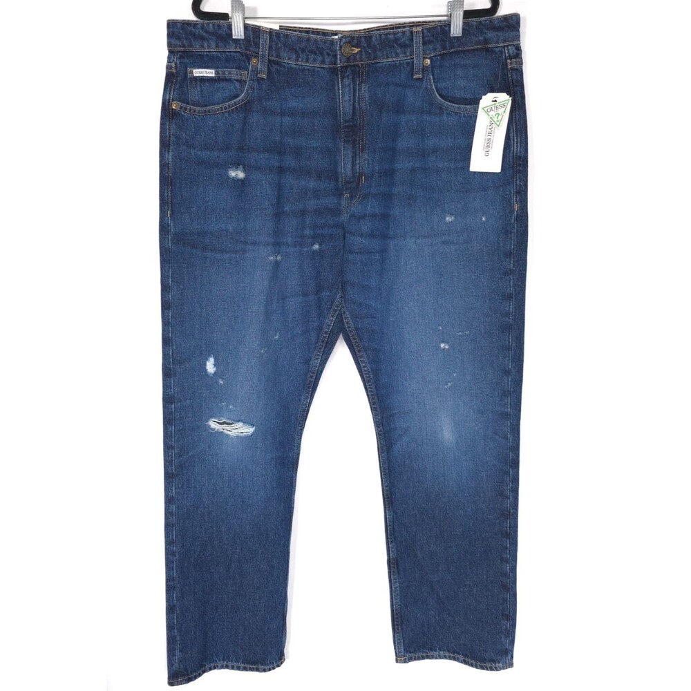 GUESS Men's New Jeans 38x32 Authentic G16 Straight Distressed Dark Wash M5YA1B